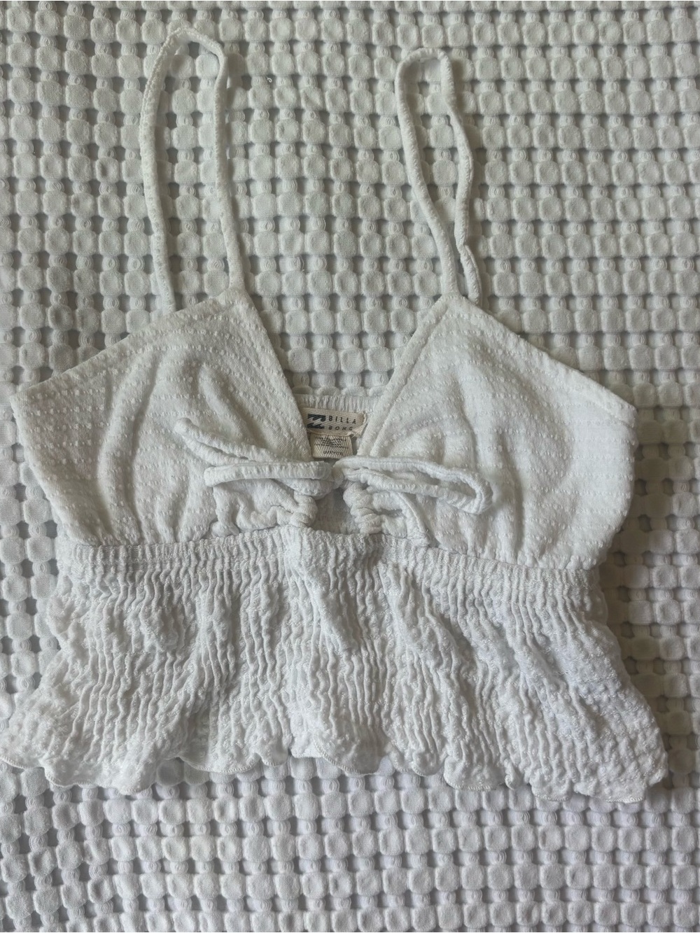 Billabong White Smocked Tie-Front Camisole